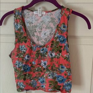 Ambiance Coral Floral Crop Tank with Blue Blooms